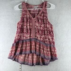 Patrons Of Peace Sleeveless Boho Blouse Cottage 100% Rayon Pink XS Feminine Flow